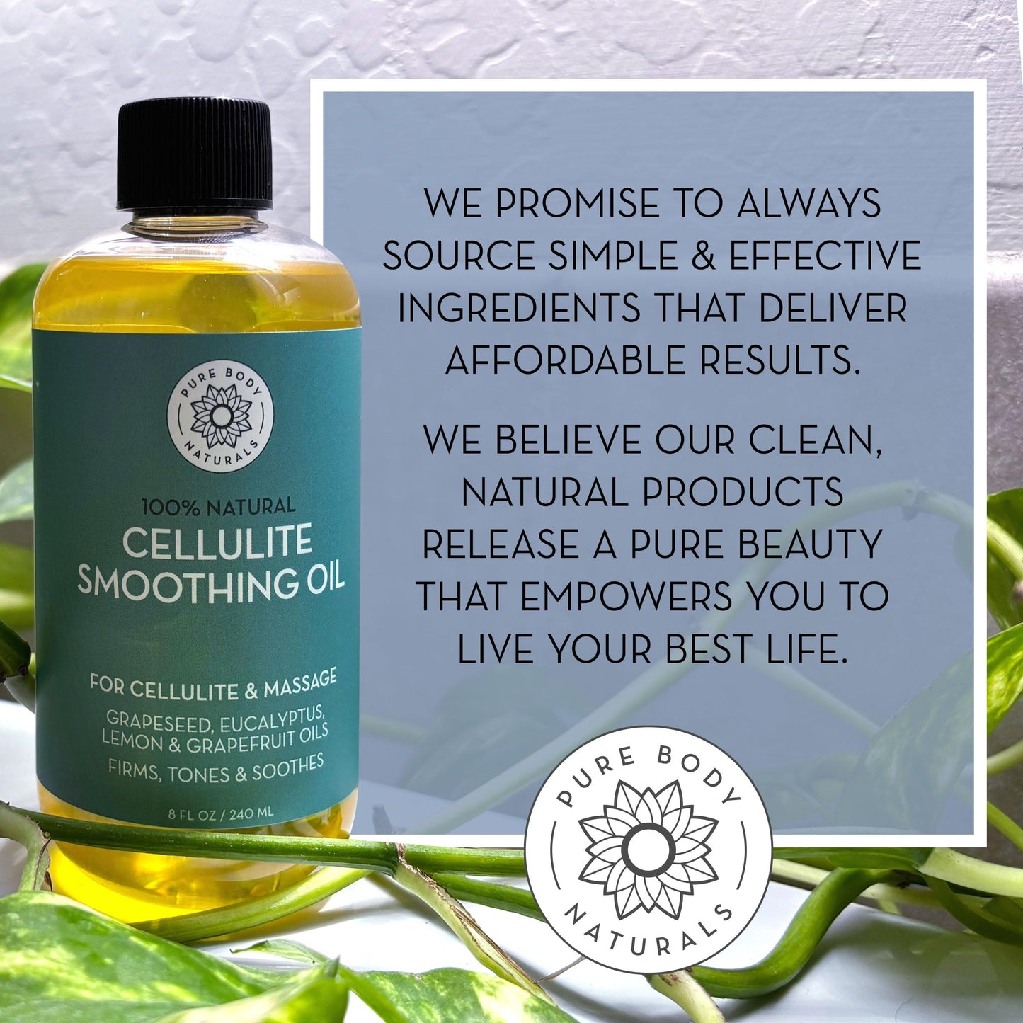 Pure Body Naturals Anti Cellulite Massage Oil โ 8 oz | Natural Cellulite Remover for Legs & Thighs | Vegan, Made in USA