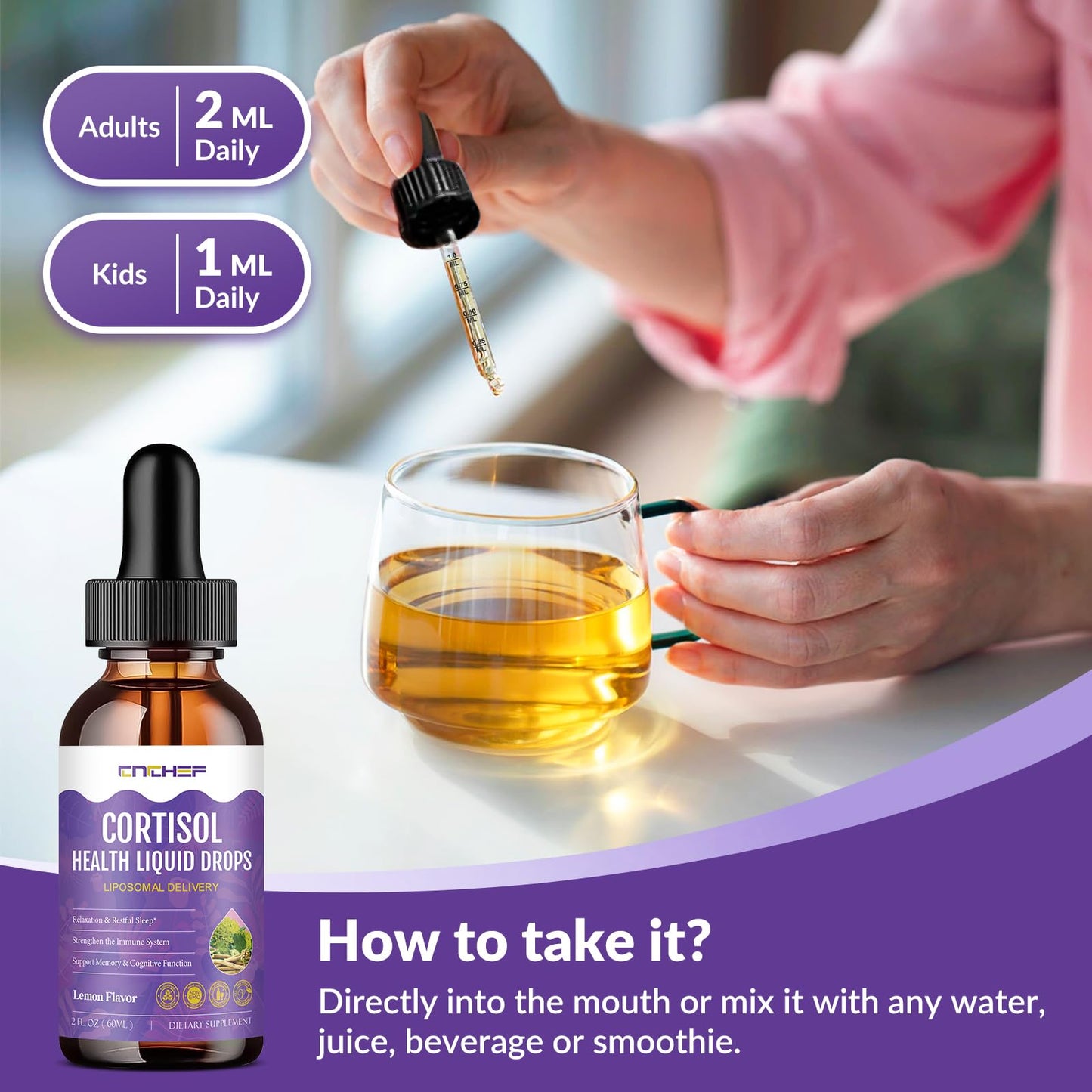 Cortisol Support Liquid Drops 2 fl oz โ Hormone Balance, Sleep & Mood