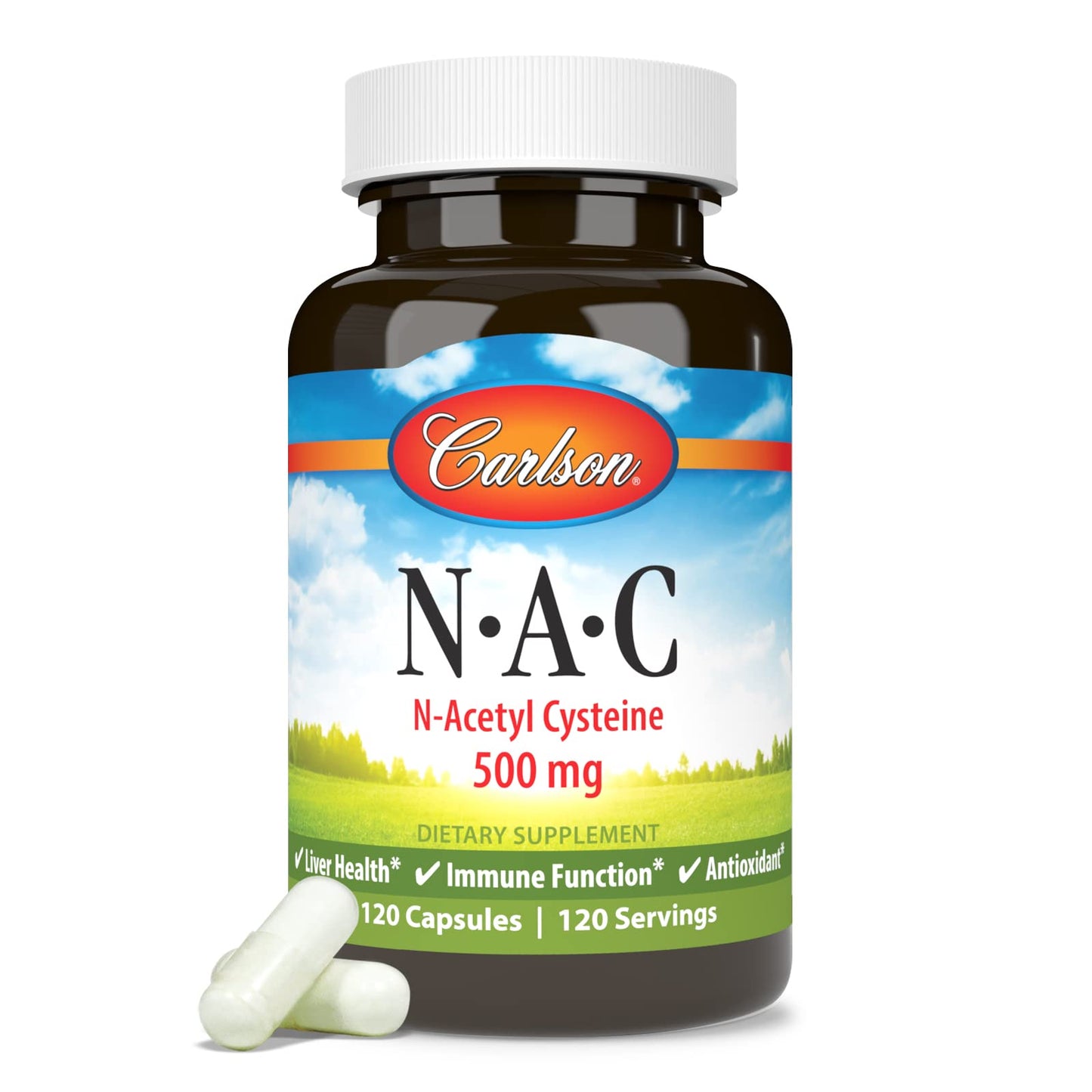 Carlson NAC 500mg โ N-Acetyl Cysteine for Liver Health & Immune Support | 120 Vegetarian Capsules
