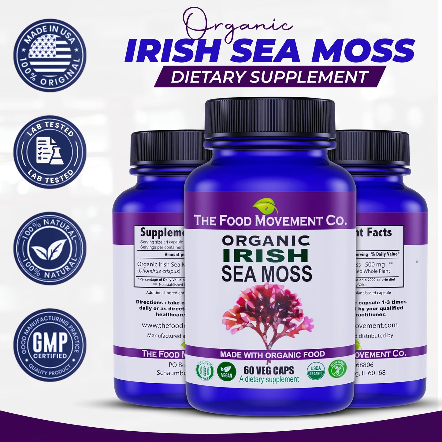 Irish Sea Moss Organic Prebiotic (60 Veg Capsules) โ 70+ Trace Minerals