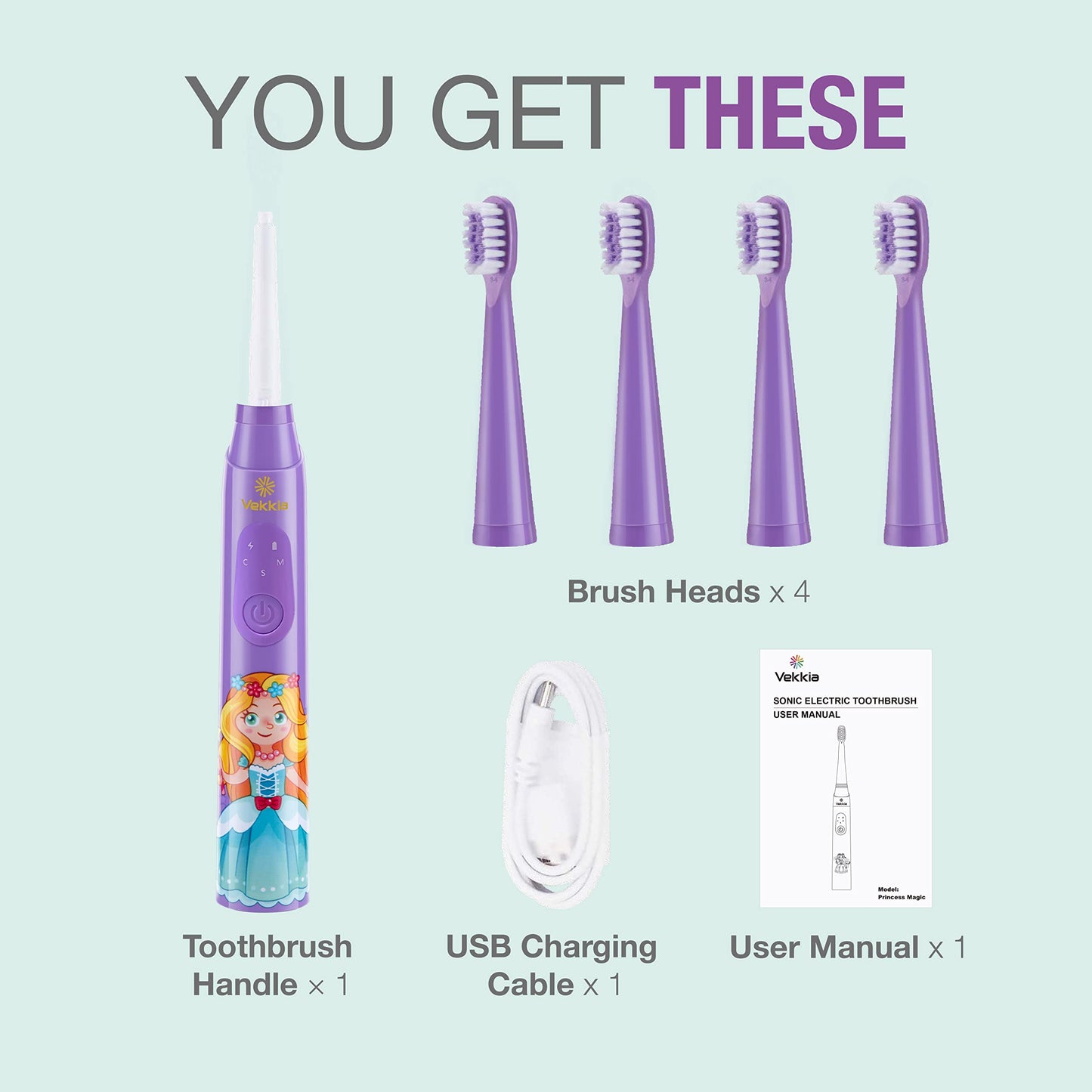 Vekkia Sonic Kids Electric Toothbrush โ 3 Modes, 24000 Strokes, IPX7 Waterproof