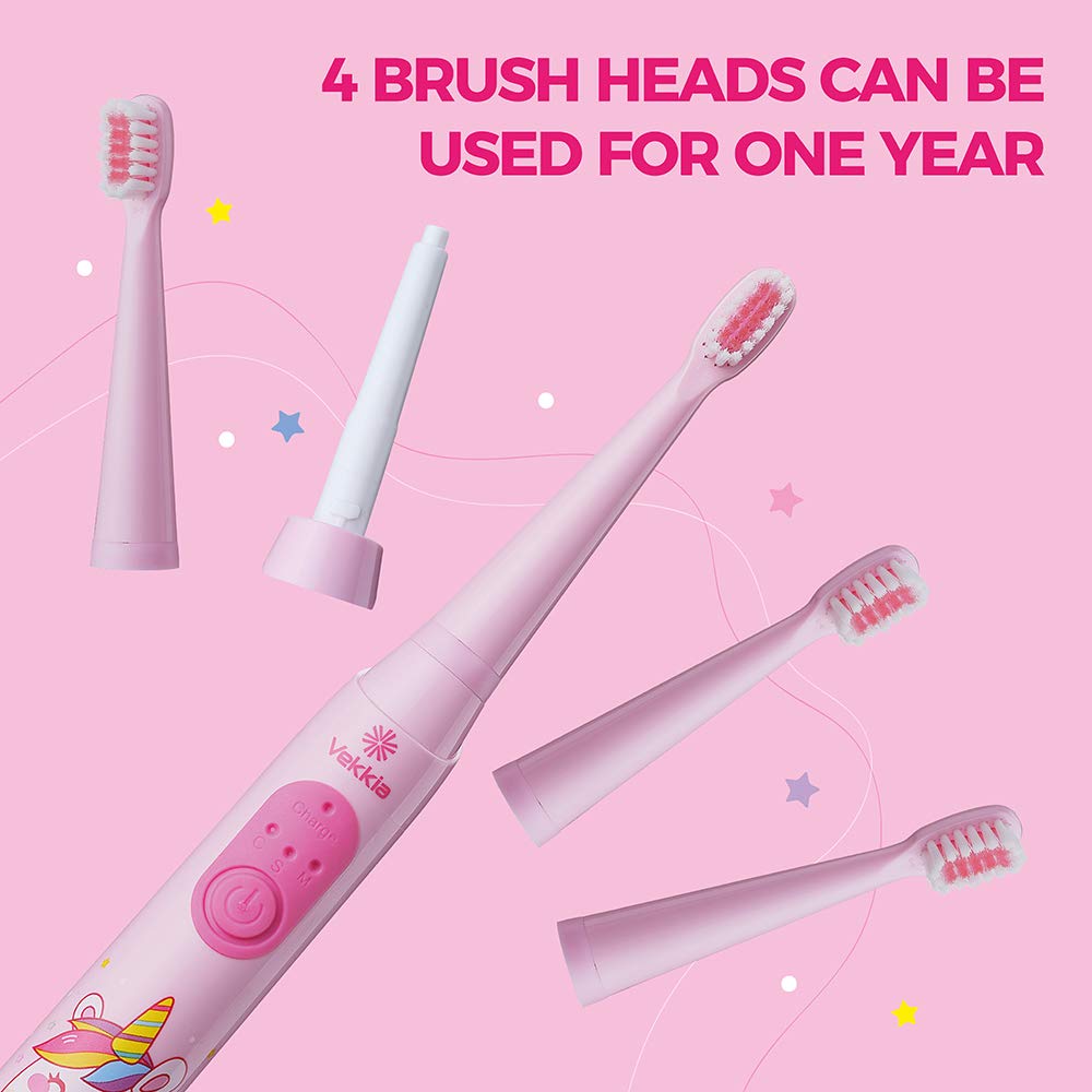 Vekkia Kids Sonic Toothbrush โ 3 Modes, Memory, 2-Min Timer, Pink