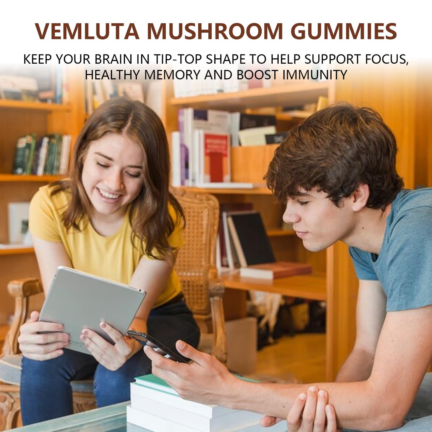 Vemluta 2 Packs 5000MG Mushroom Gummies โ 10-Mushroom Blend with Lion's Mane & Reishi for Brain & Immune Support, Blueberry Flavor, Non-GMO, 120 Counts