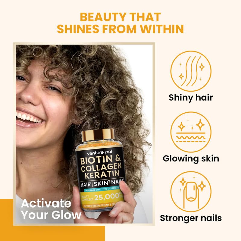Venture Pal Biotin Gummies โ 10,000 mcg Biotin, Collagen & Keratin