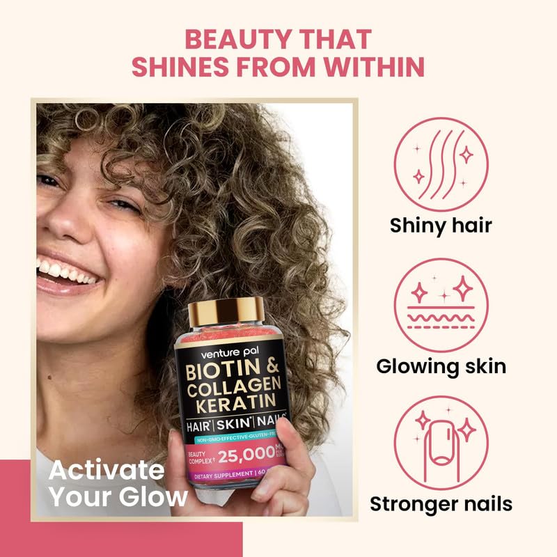 Venture Pal Biotin Gummies with Collagen & Keratin โ Hair, Skin & Nails Vitamins (60ct)