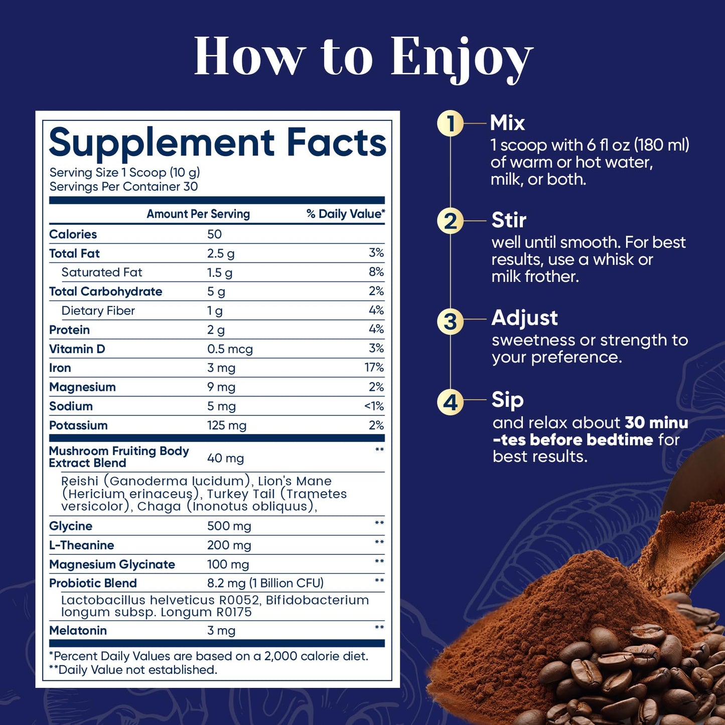 Venture Pal Mushroom Cocoa Powder with Melatonin 3mg – Sleep Support