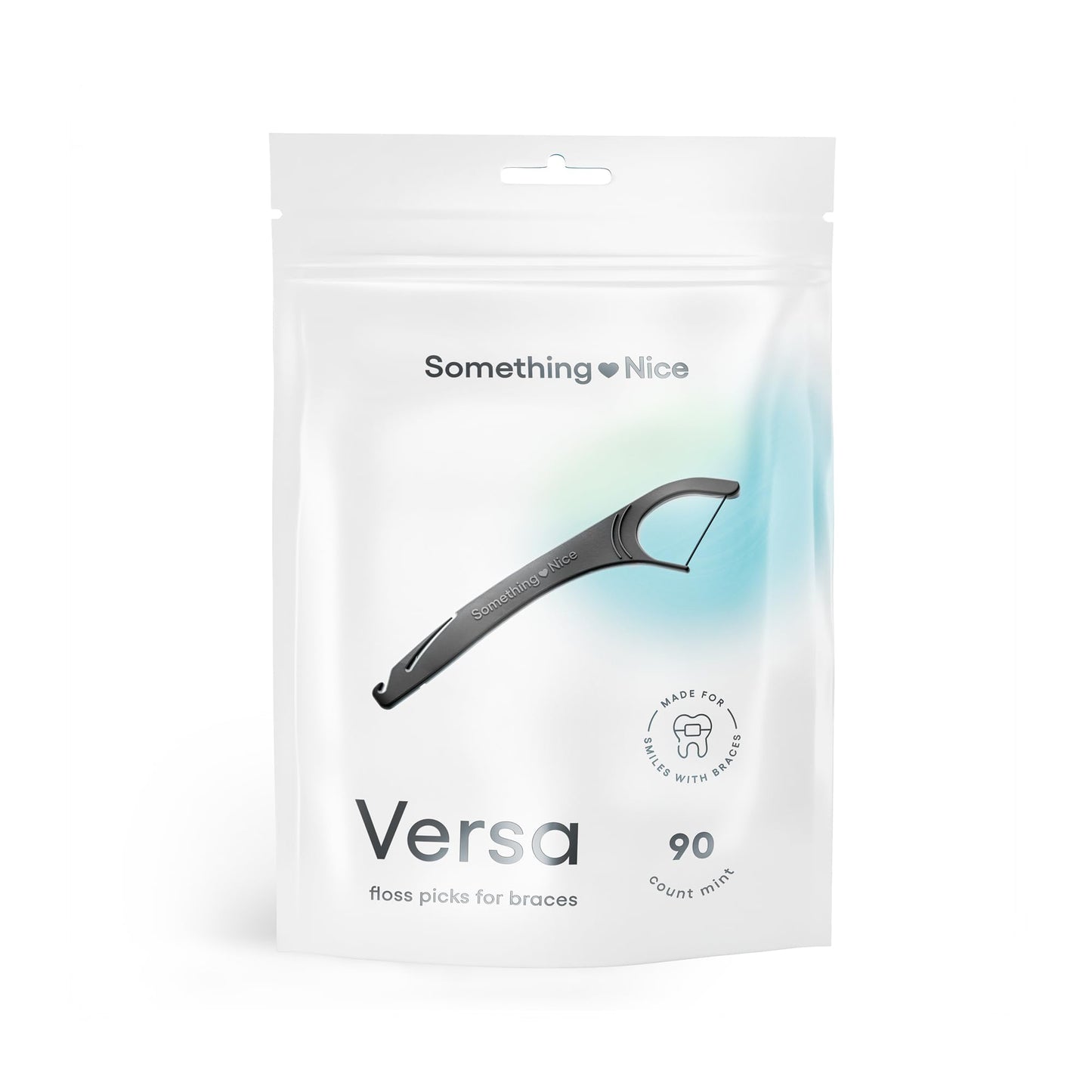 SOMETHING NICE Versa Braces Floss Picks โ Mint Flavor, Xylitol, Rubber Band Hook (90-Pack)
