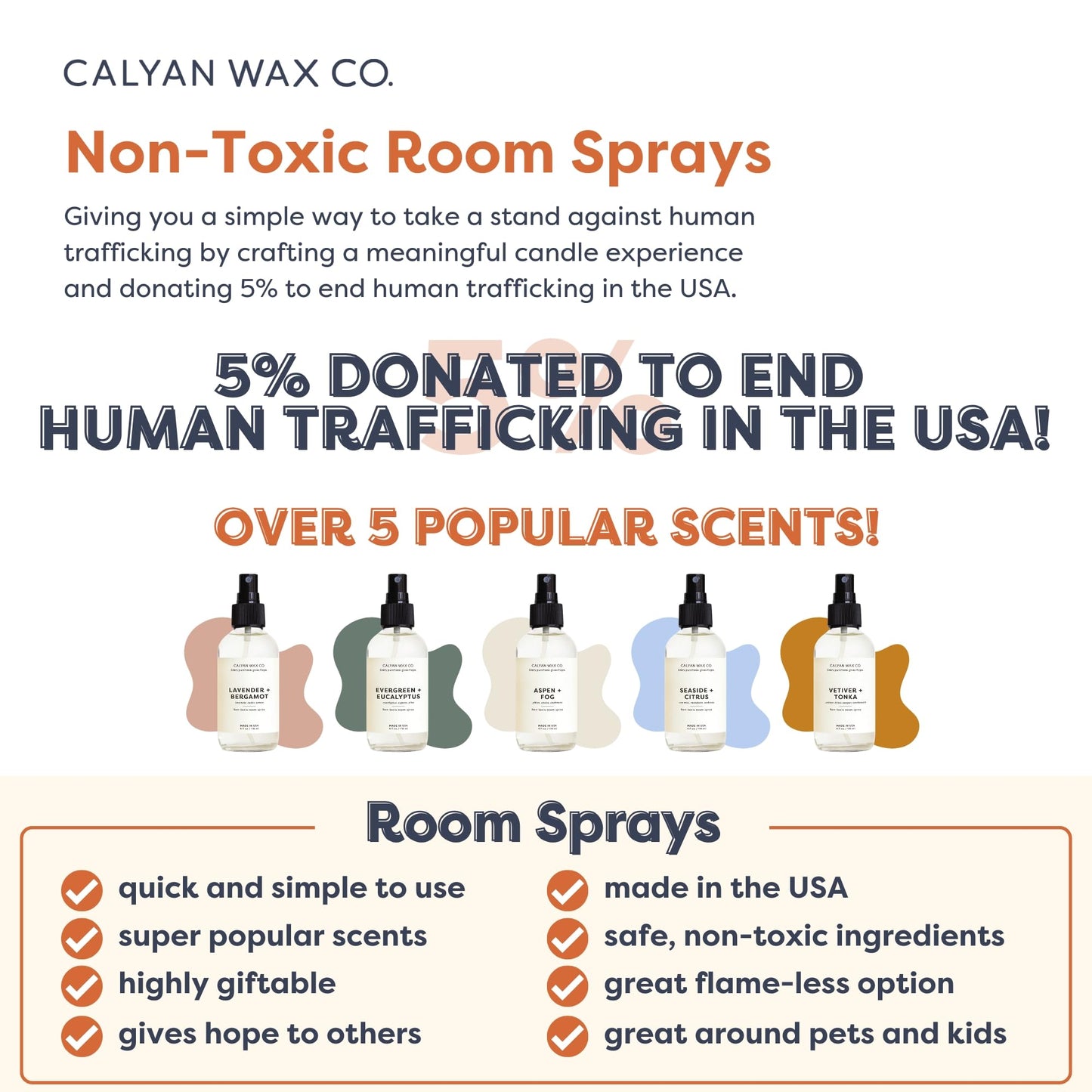 Calyan Wax Co. Vetiver & Tonka Room Spray - Non-Toxic Natural Air Freshener, Essential Oils, 4 fl oz