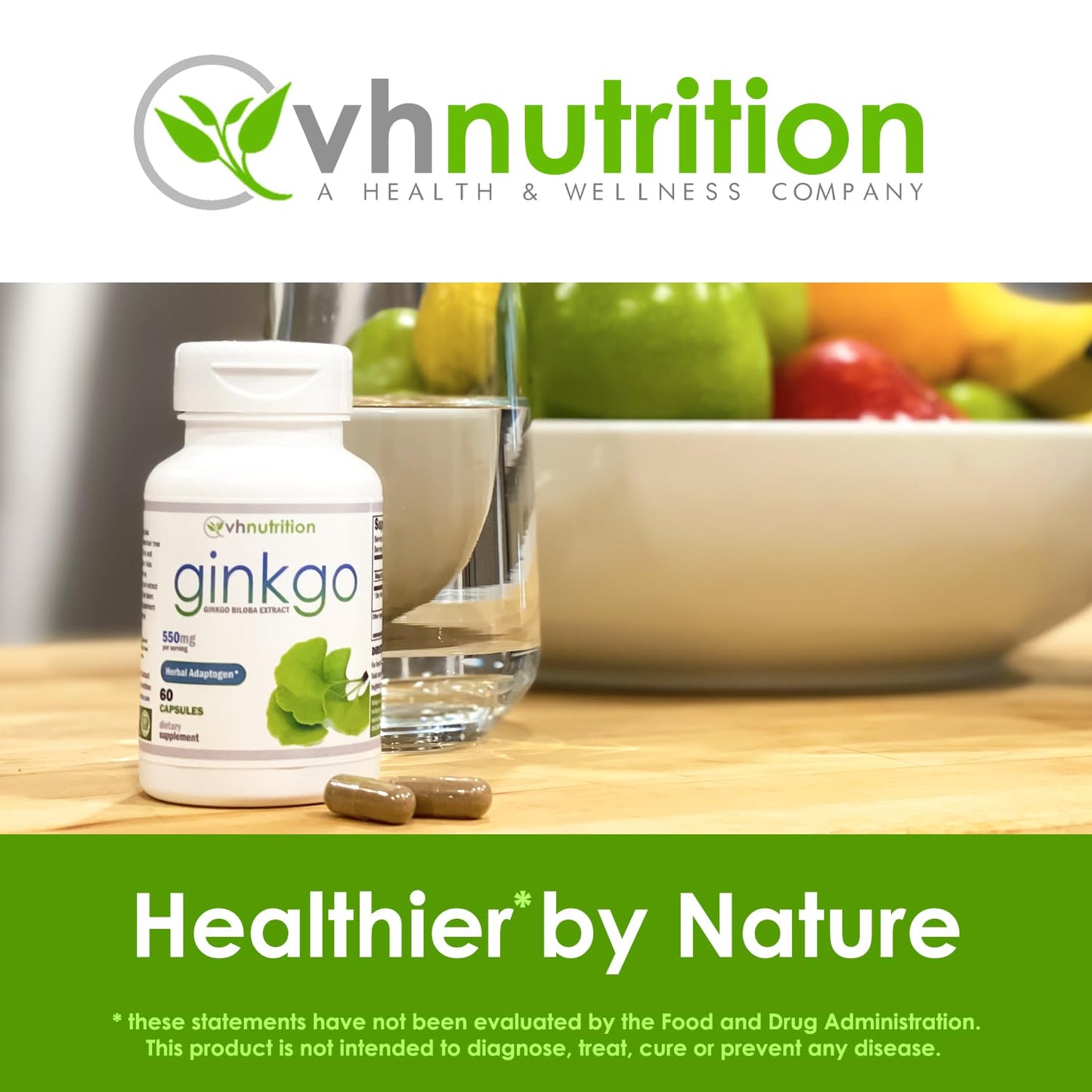 VH Nutrition Ginkgo Biloba 550mg โ Cognitive Support | 60 Capsules (Pack of 2)
