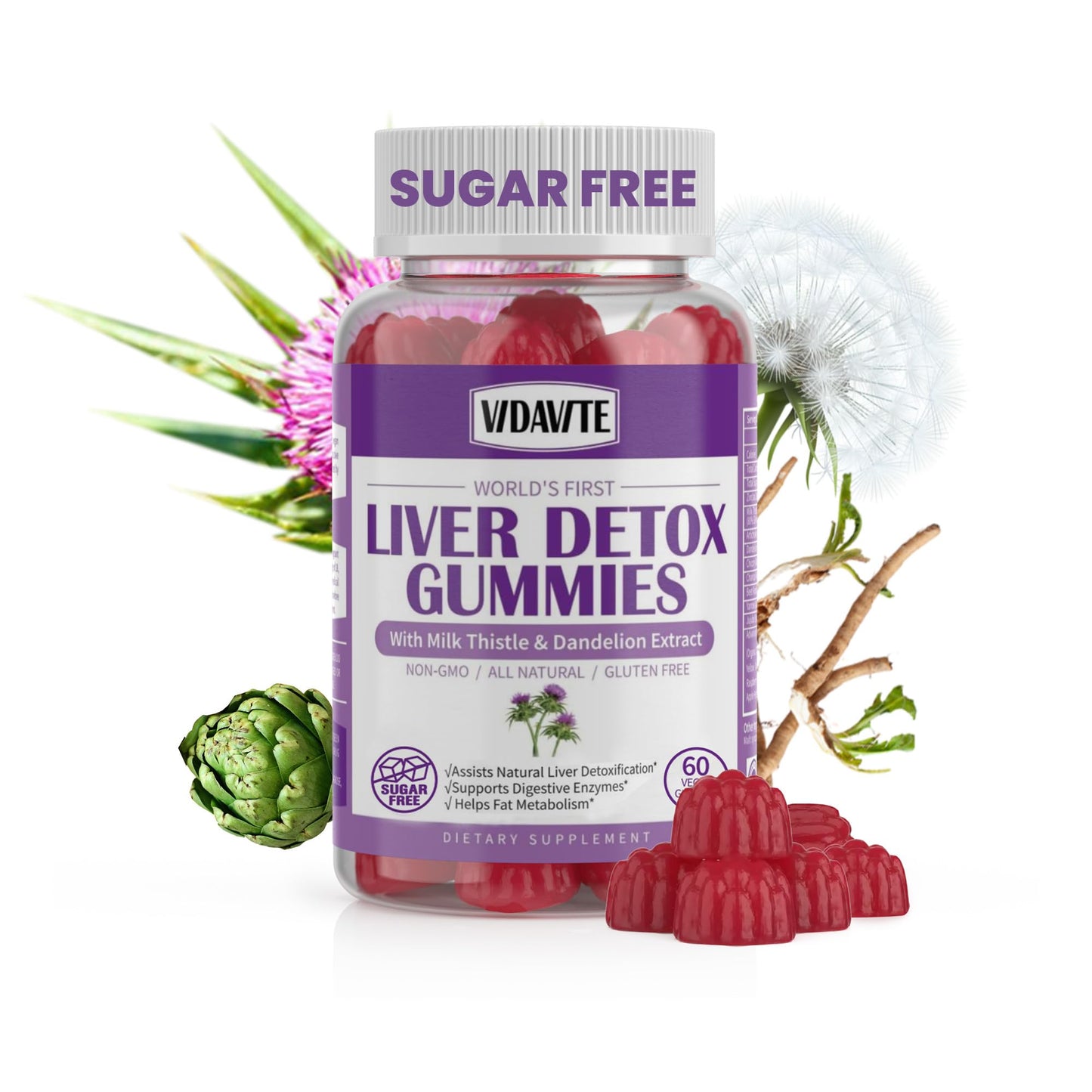 VIDAVITE Sugar-free Liver Cleanse Gummies – 1500mg Milk Thistle with Artichoke & 20+ Herbs