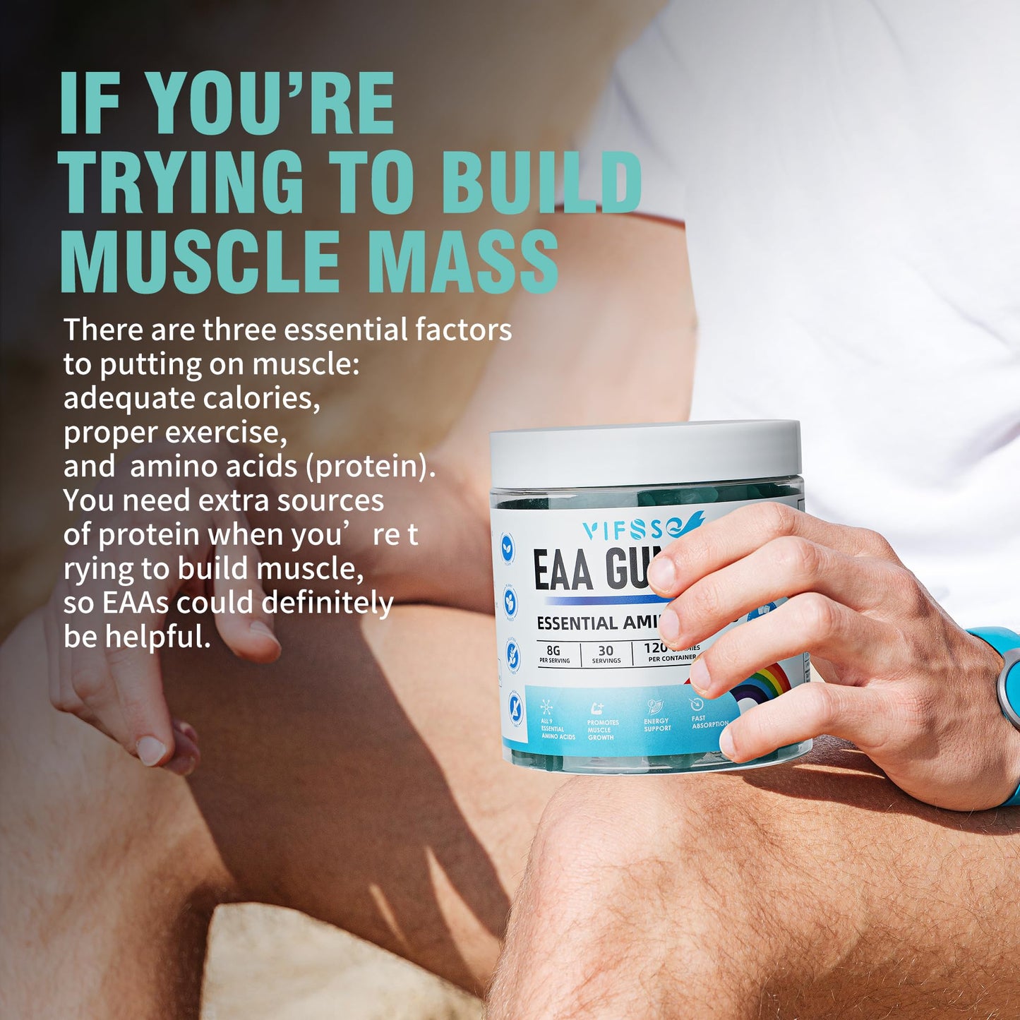 VIFSSG EAA Gummies 120 Gummies (Blue Raspberry) โ Essential Amino Acids (EAA) & BCAAs, Non-GMO, Gluten Free, Vegetarian Friendly