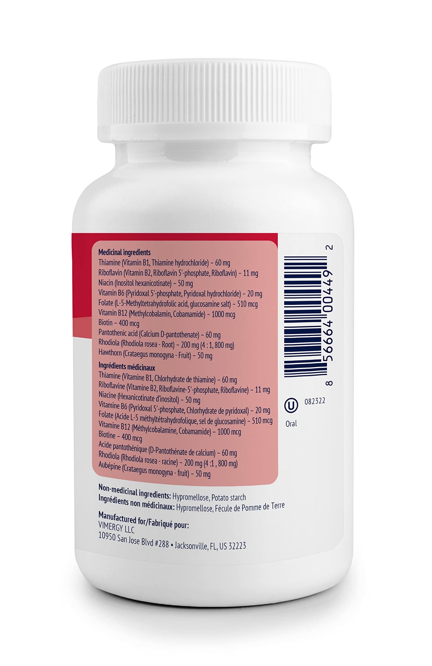Vimergy Adapto-B Complex β High Potency 8 B Vitamins, Rhodiola & Hawthorn (120 Servings)