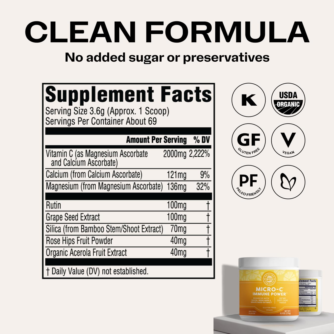 Vimergy Micro-C Immune Power Powder โ 250g, 69 Servings, 2000mg Vitamin C