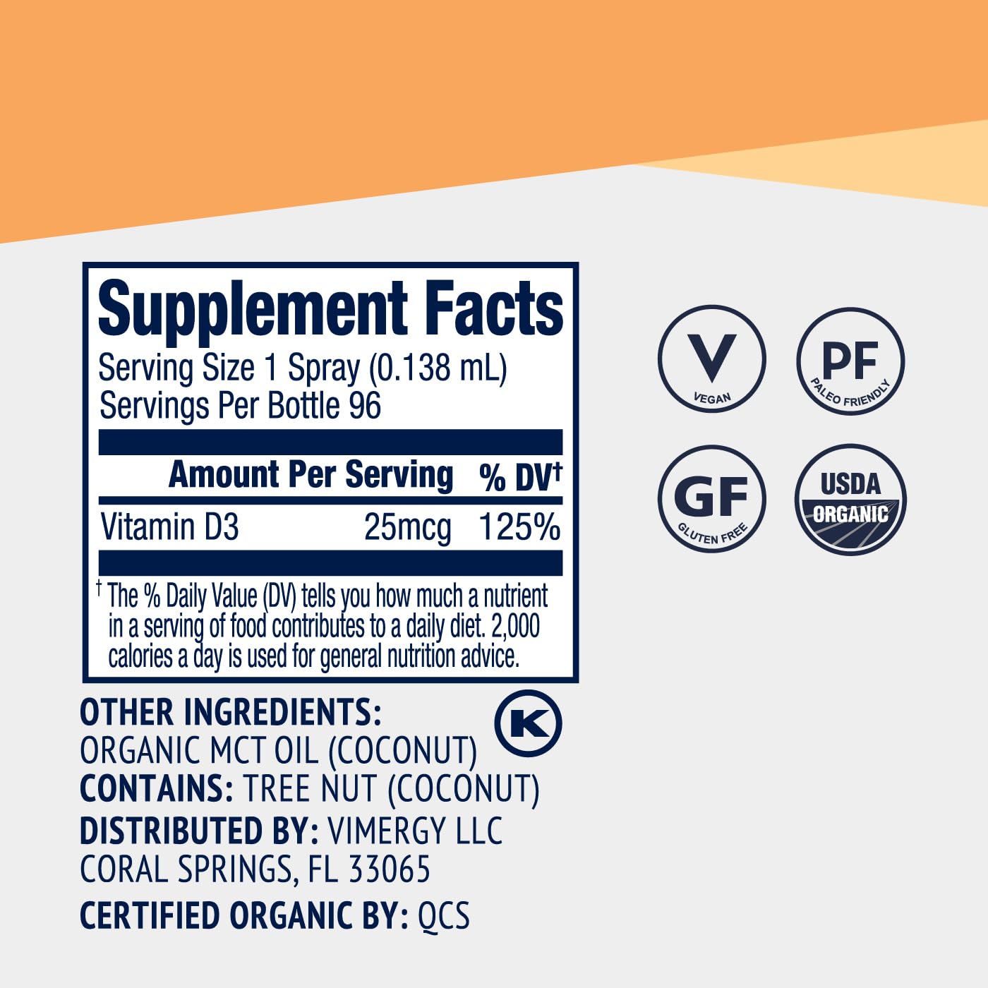 Vimergy Vegan D3 โ 1000IU per Serving, 96 Servings | USDA Organic, Gluten-Free, Vegan
