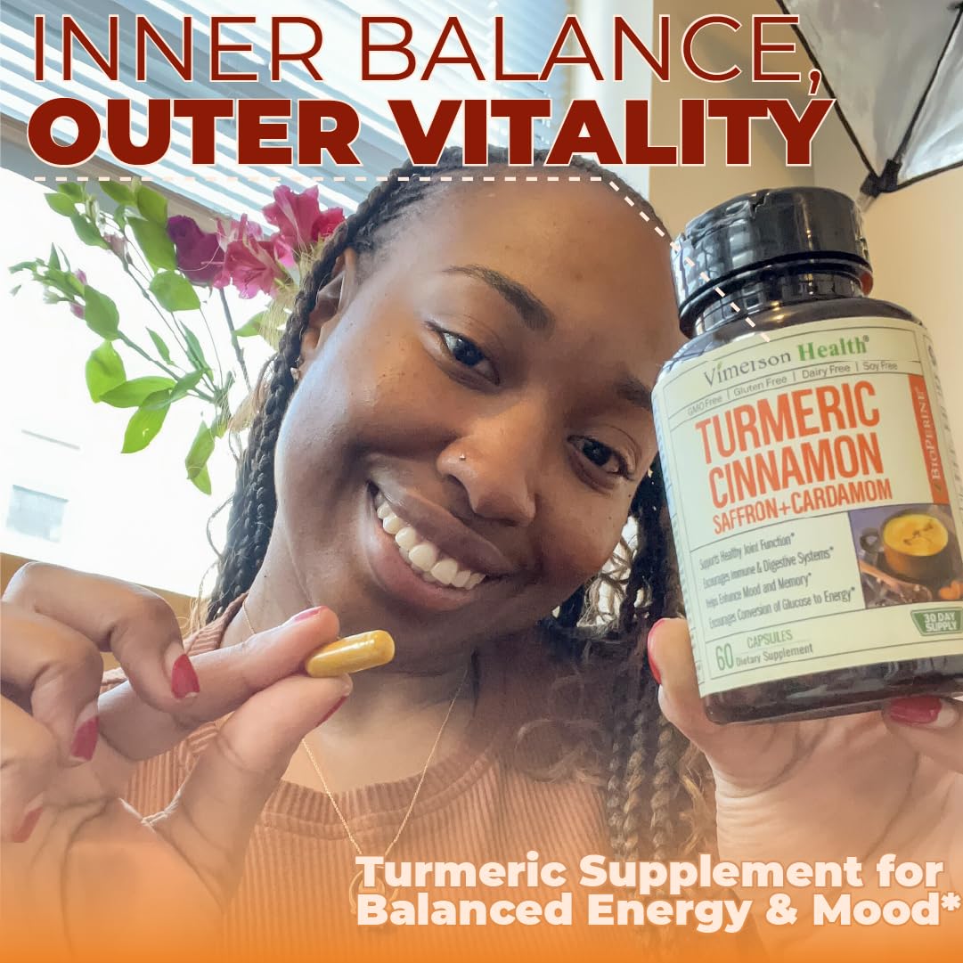 Vimerson Health Saffron Supplements (89 mg) β Turmeric Curcumin with Cinnamon, Cardamom, Eye Health & Mood β 2 Pack