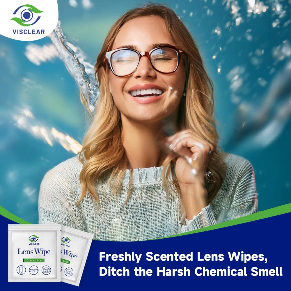 VisClear Eyeglass Cleaner Wipes โ 200 Count, Ocean Scent, Scratch-Free & Safe for Prescription Lenses