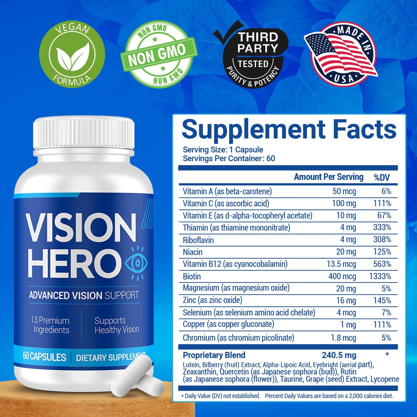 Vision Hero Advanced Vision Support โ Eye Health Supplements for Adults (60 Capsules)