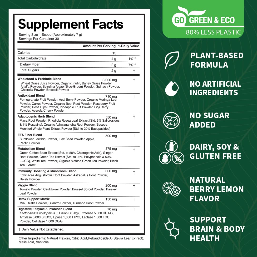 VitaCup So Good Super Greens Powder โ 50+ Premium Superfoods, Berry Lemon, 30 Servings