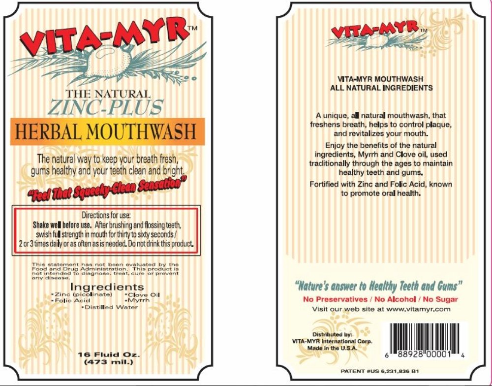 3 Pack VITA-MYR 16 oz Herbal Zinc-Plus Mouthwash โ Gluten Free & Vegan, No SLS, No Sugar, No Fluoride, No Alcohol, No Saccharin