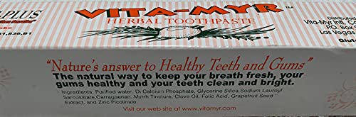 Vita-Myr Zinc+ Toothpaste 4 oz (Pack of 6) โ Sugar Free, Fluoride Free, Made in USA