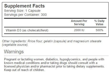 Vitacost Vitamin D3 (Cholecalciferol) 2000 IU โ 300 Capsules