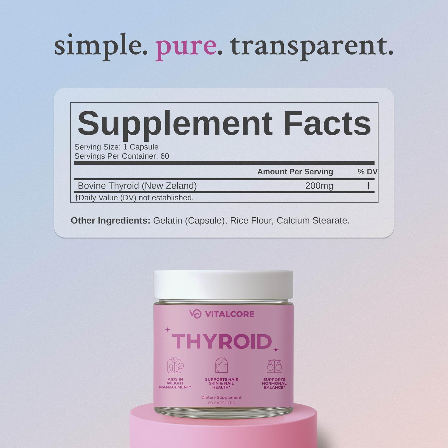 Vital Core Desiccated Thyroid 200mg โ NZ Grass-Fed for Women | Energy & Thyroid Health