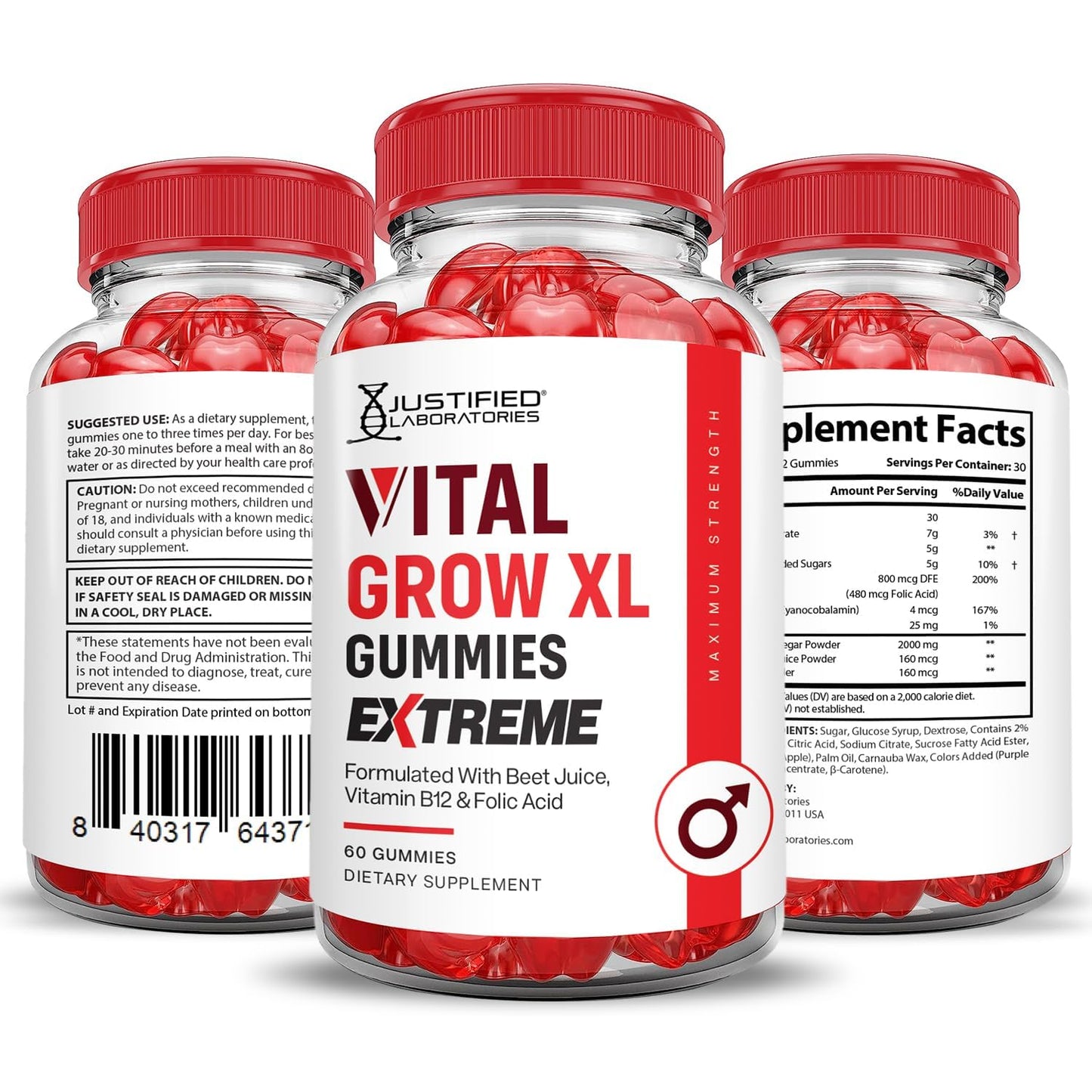 Justified Laboratories Vital Grow XL Extreme 2000MG Gummies โ Vegan, Non-GMO, ACV Formula