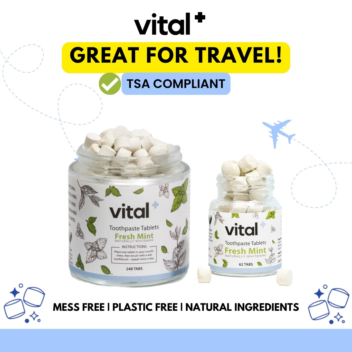 Vital Toothpaste Tabs โ 7% Nano-Hydroxyapatite, Fluoride Free, 248 Tabs (4 Months)