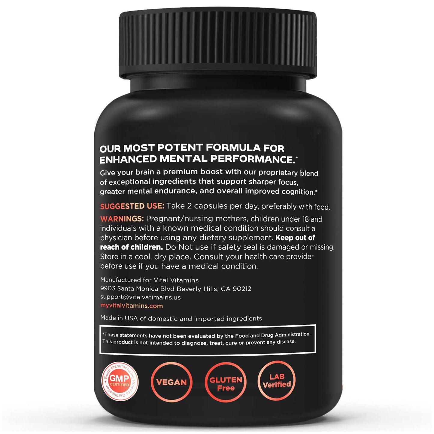 Vital Vitamins Nootropic Brain Supplement Plus โ Memory & Focus (Lion's Mane) 60 Caps