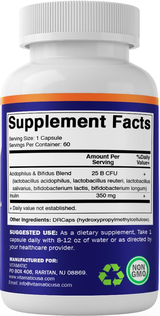Vitamatic Acidophilus Bifidus 25 Billion DR Capsule โ 60 Count | Digestive Support