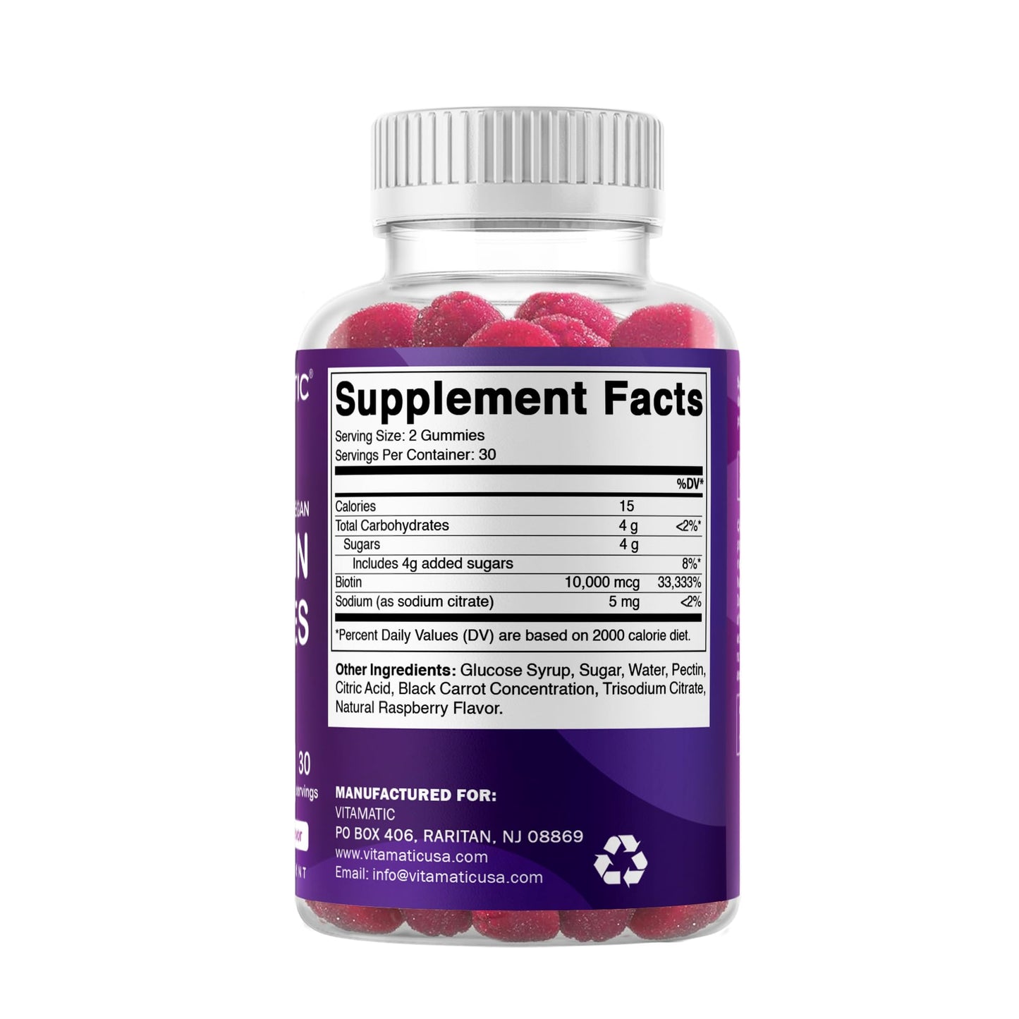 Vitamatic Biotin Gummies 10,000 mcg โ 60 Vegan Gummies | Vitamin B7 for Hair, Skin & Nails