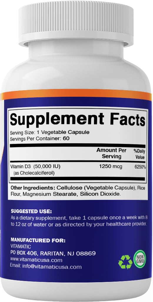 Vitamatic Vitamin D3 50,000 IU Weekly Dose โ 60 Veggie Capsules