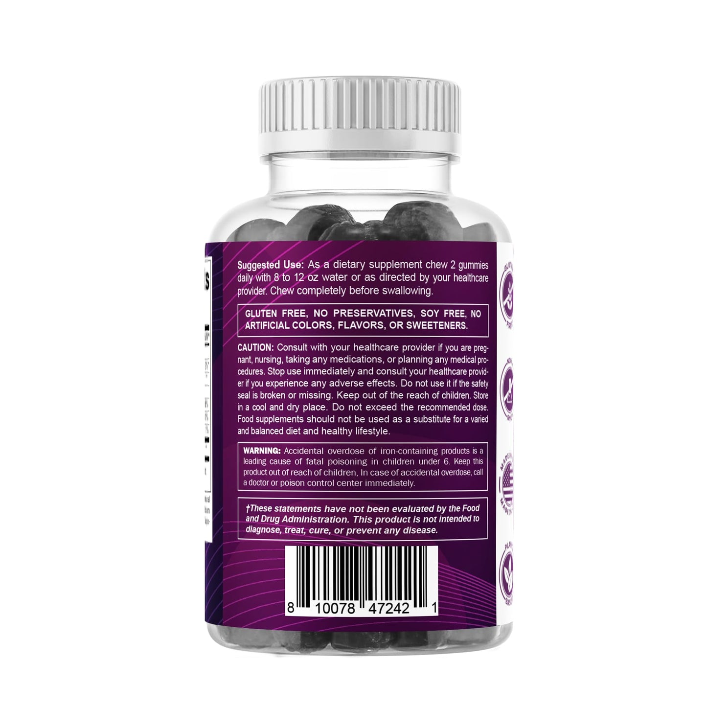 Vitamatic Iron 65 mg Gummies โ Vegan Iron Gummies for Women & Men, 60 Gummies