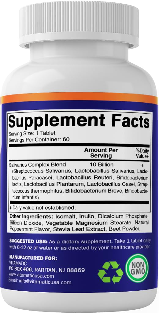 Vitamatic Salivarius Complex Mint Chewables 60 Count โ Probiotic Oral Health