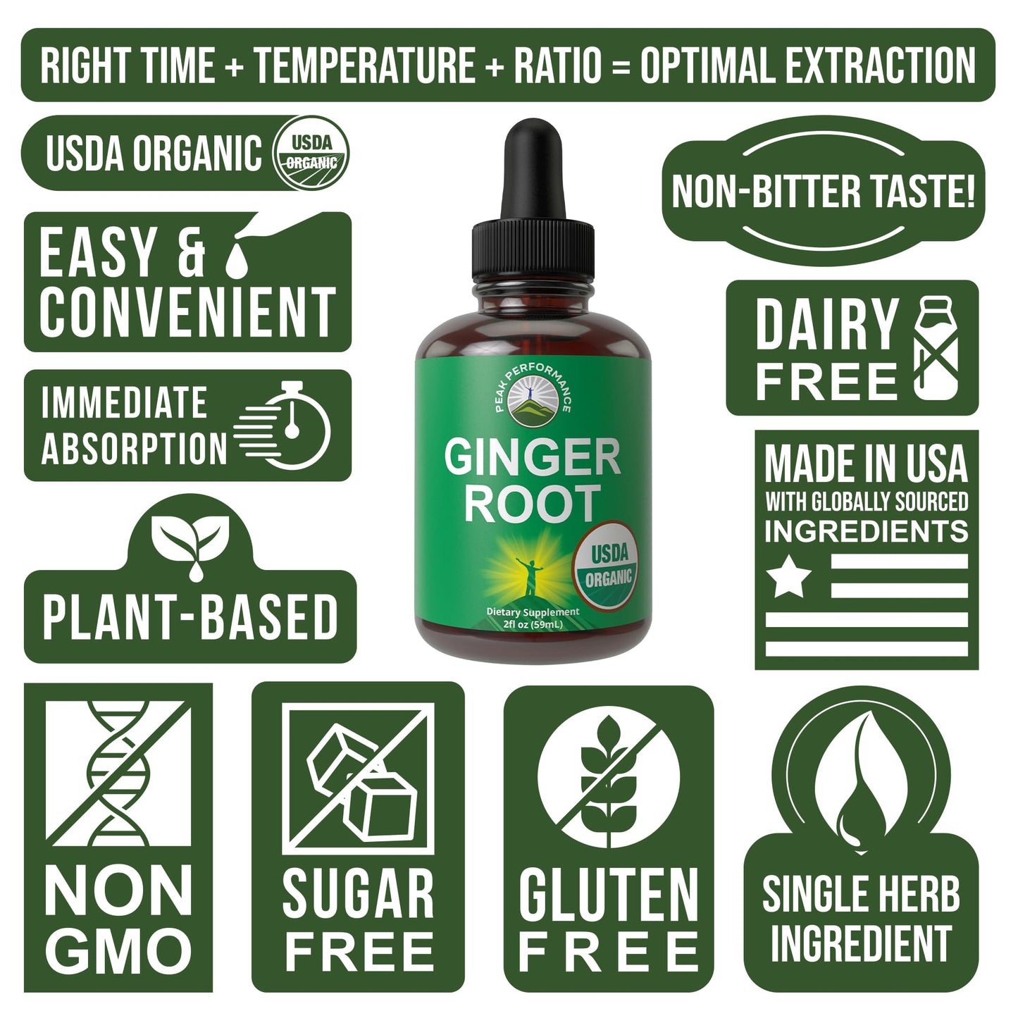 USDA Organic Ginger Root Liquid Drops โ Zero Sugar, Vegan, Immune & Digestive Support