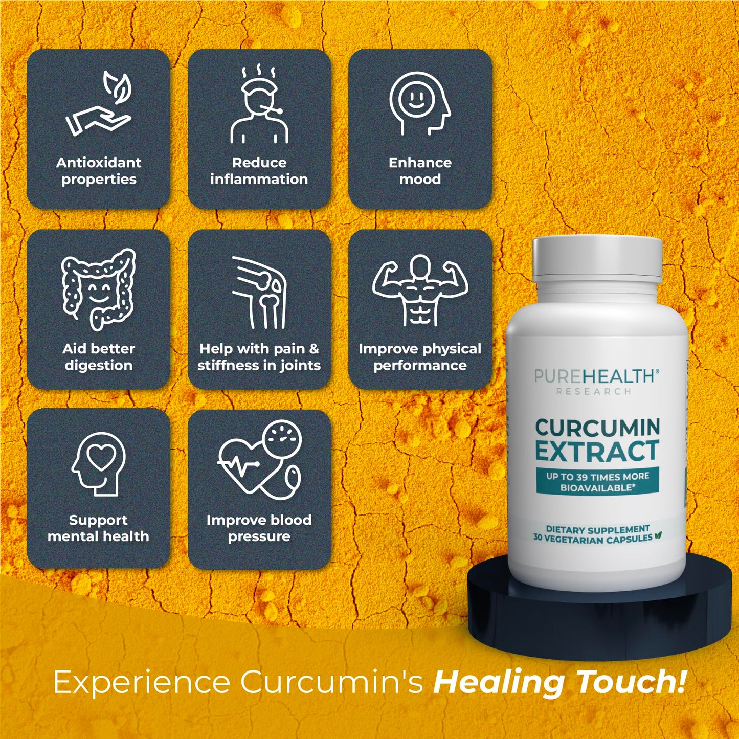 PureHealth Curcumin Extract โ High-Absorption Turmeric for Immune & Joint Support (Curcugen x39)