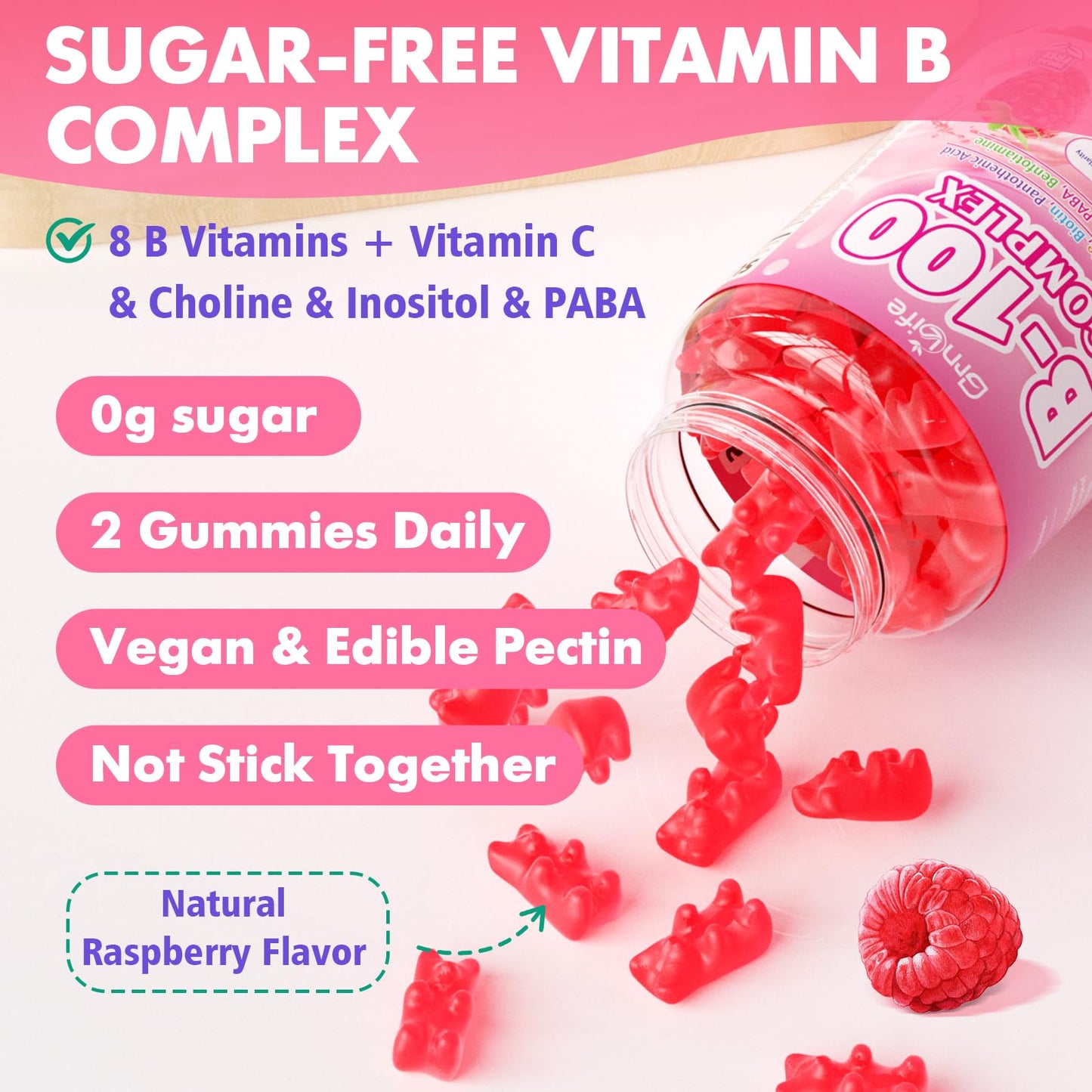 Vitamin B Complex Gummies โ All B Vitamins + Methyl B12 | Energy & Immune Support | Raspberry Flavor (60 Count)