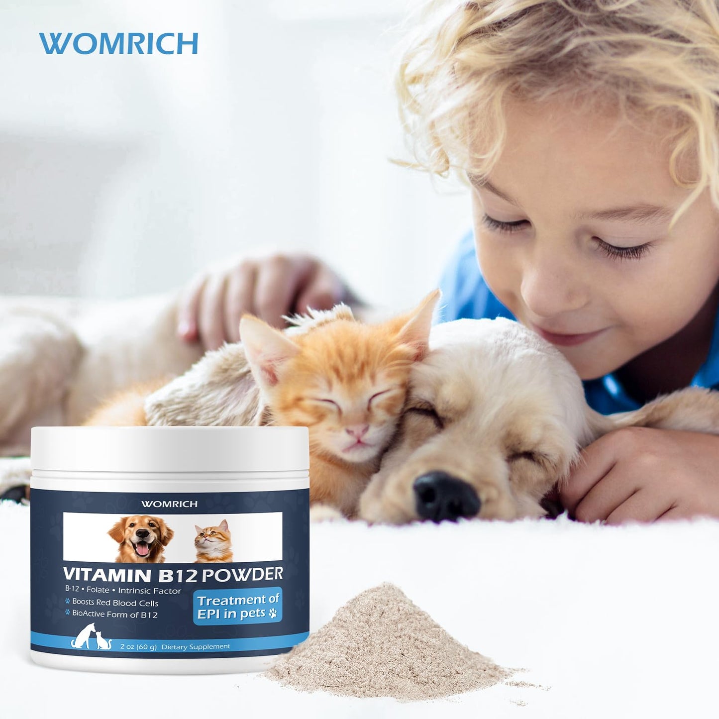 Appetite Stimulant Vitamin B12 Powder for Cats & Dogs โ Methylcobalamin with Folate & Intrinsic Factor (60g)