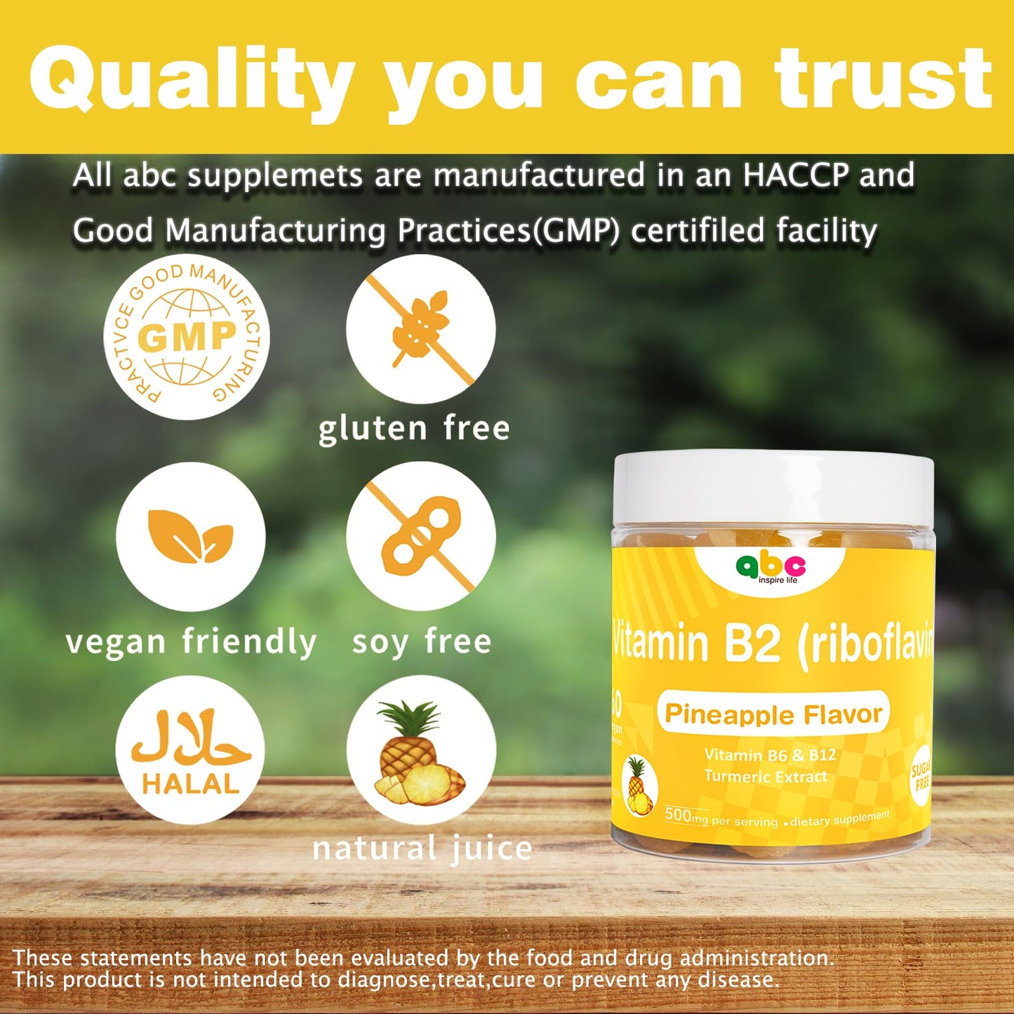 Vitamin B2 Gummies Riboflavin 400mg โ Vegan Pineapple Turmeric B Complex (60 Count)