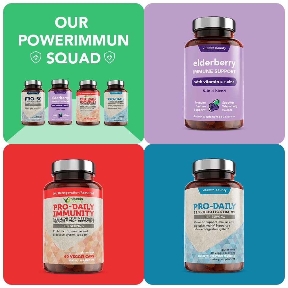 Vitamin Bounty Pro-50 Probiotics โ 50B CFU, 13 Strains, Prebiotic (Digestive & Immune Support) โ Women & Men