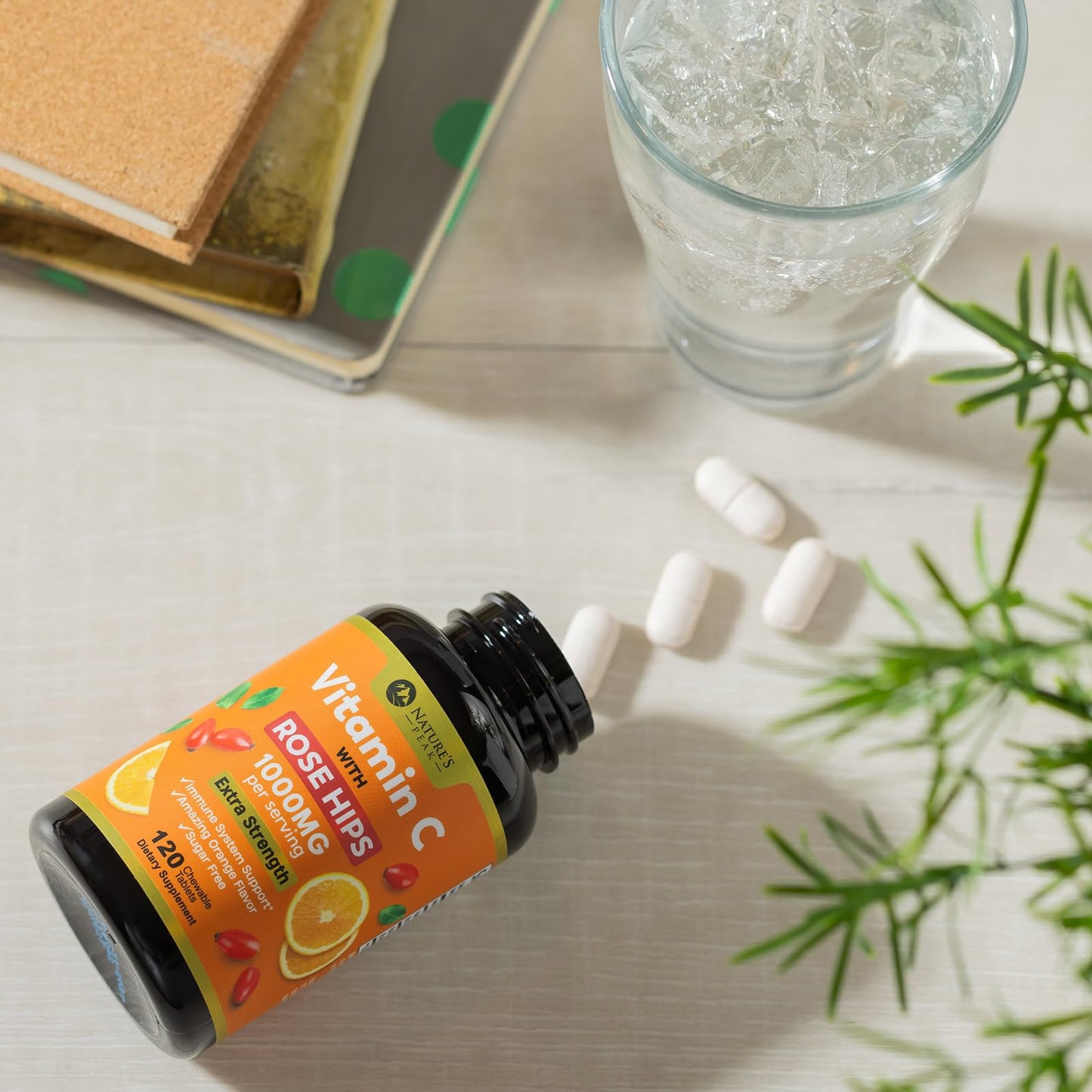 Vitamin C 1000mg Chewable โ Extra Strength Immune Support (Vegan, Orange) | 120 Tablets