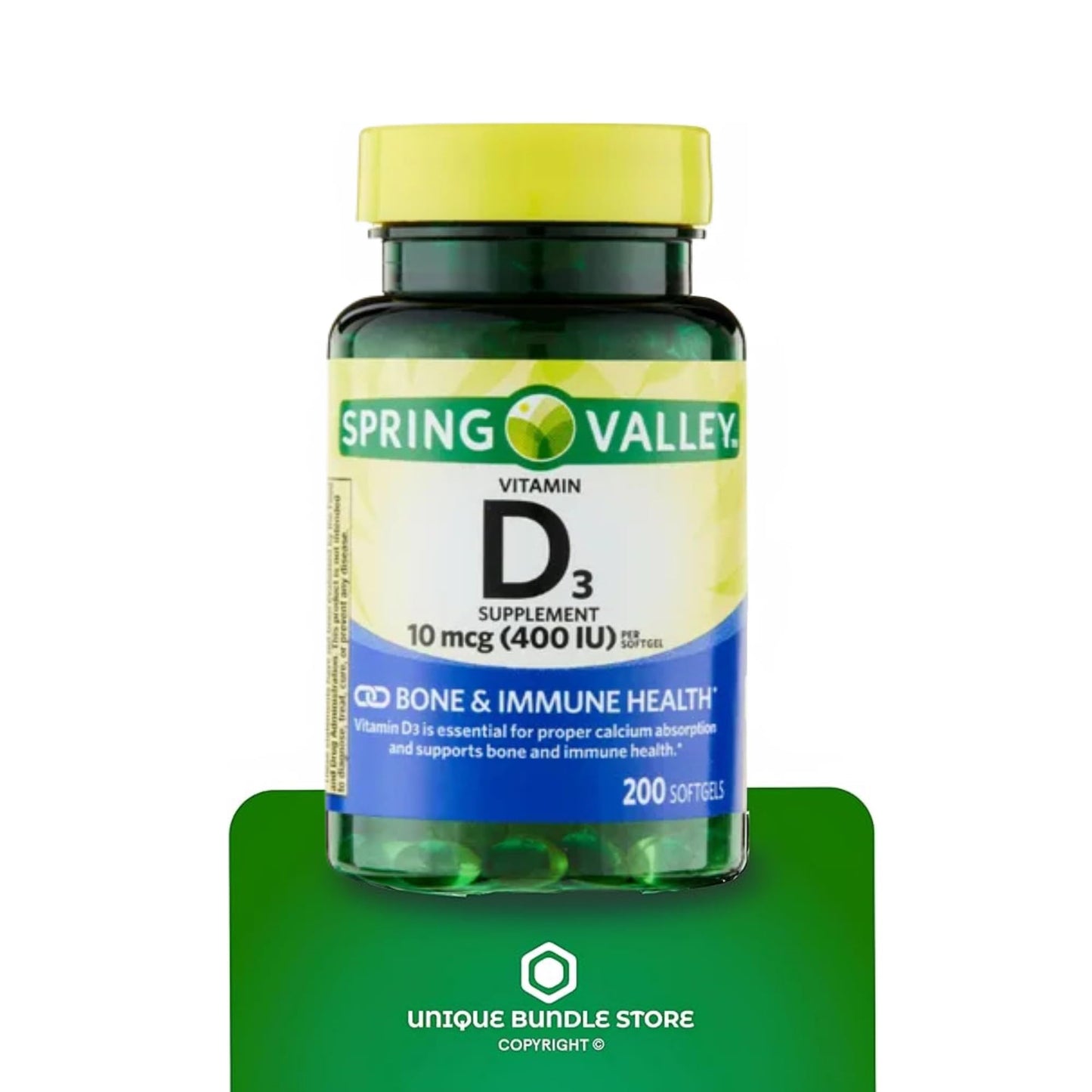Vitamin D3 400 IU Softgels โ 200 Count (10 mcg) Dietary Supplement