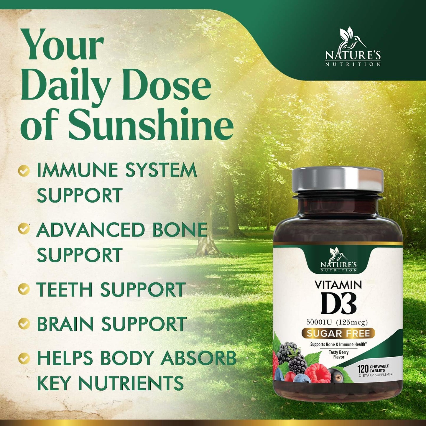 Vitamin D3 5000 IU Chewables โ Immune & Bone Support | Nature's Nutrition