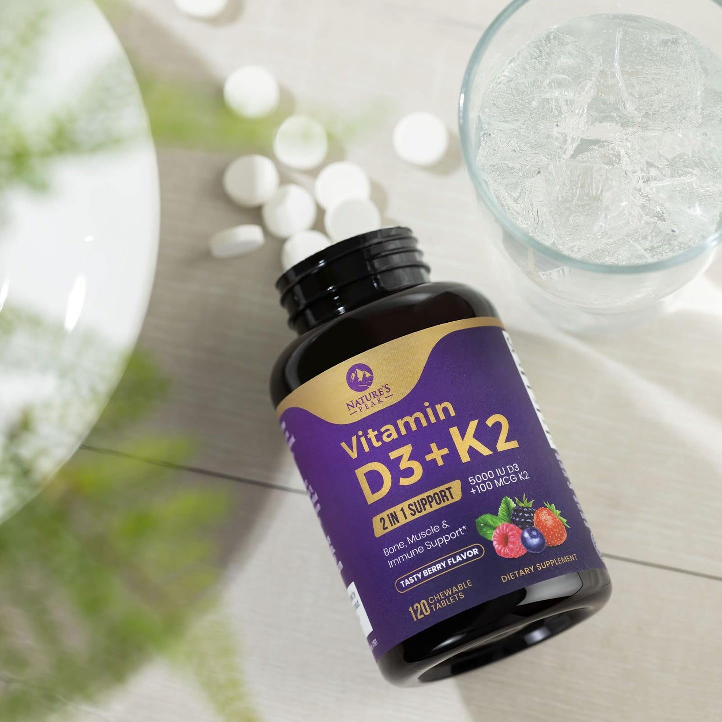 Vitamin D3 K2 5000 IU Berry Chewable โ Immune & Bone Health (120 Tabs)