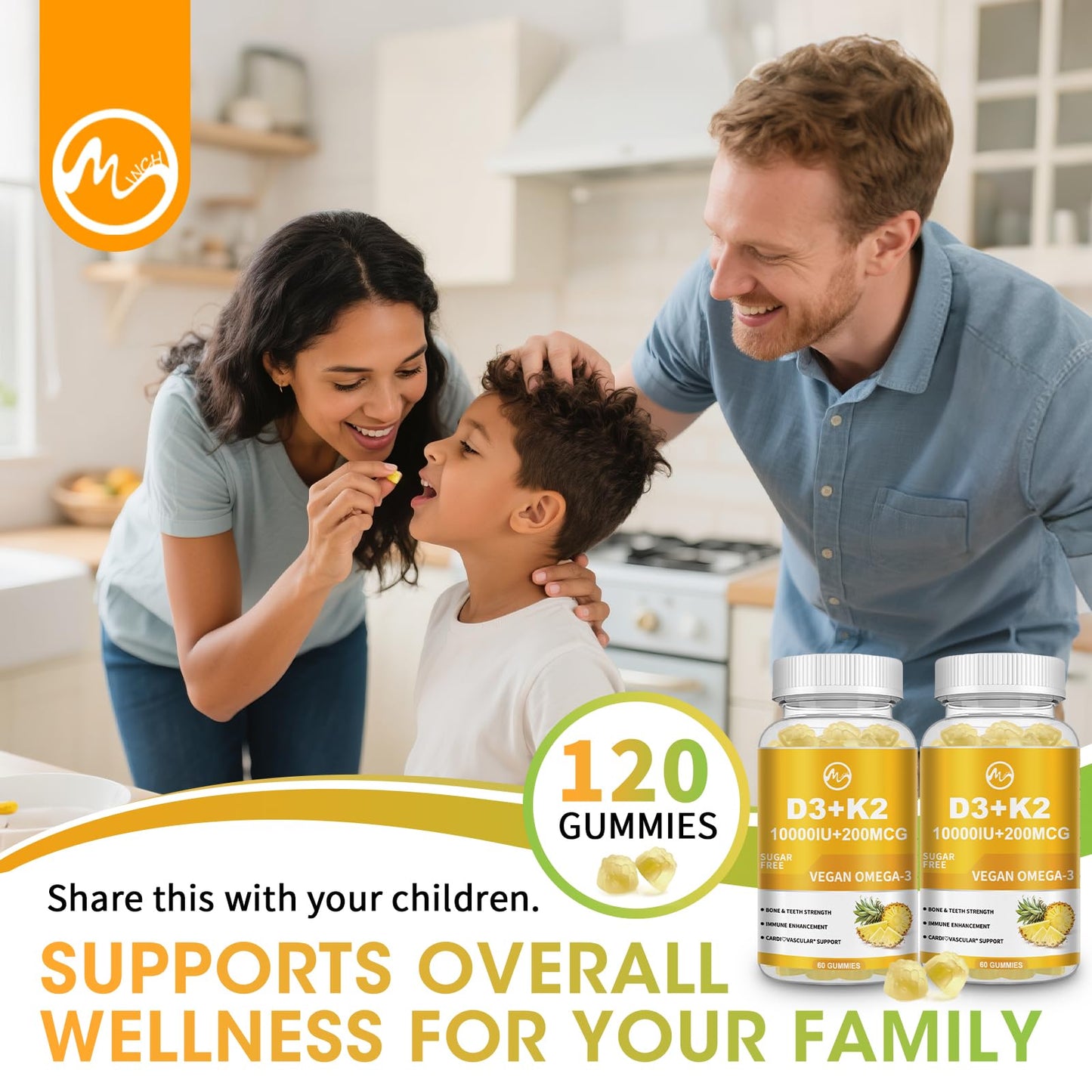 Vitamin D3 K2 Gummies 10000IU MK-7 200mcg โ 6-in-1 with Omega-3, Calcium, Magnesium & Zinc | Sugar Free, 2 Packs