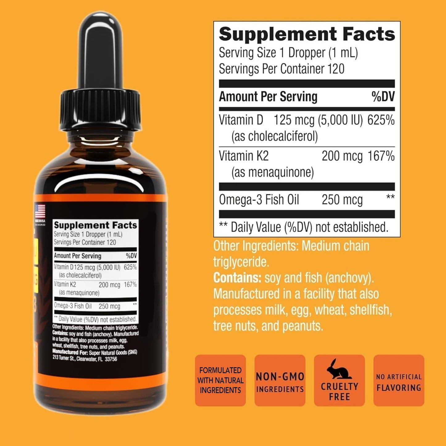 Vitamin D3 K2 Liquid Drops 5000 IU โ Fast Absorption 4-in-1