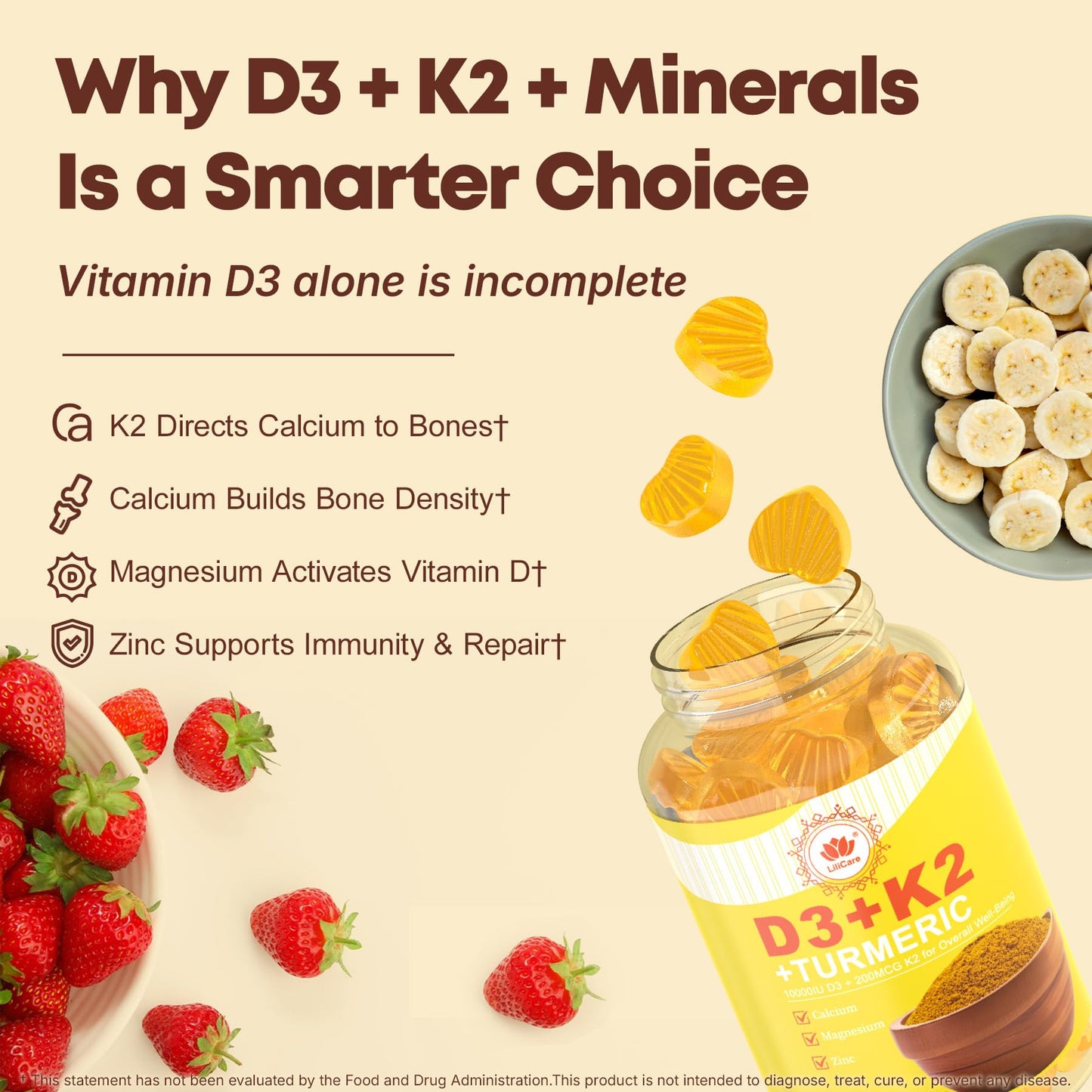 Vitamin D3 10000IU + K2 MK-7 Turmeric Gummies โ Vegan 2-Pack | Bone, Immune & Energy Support
