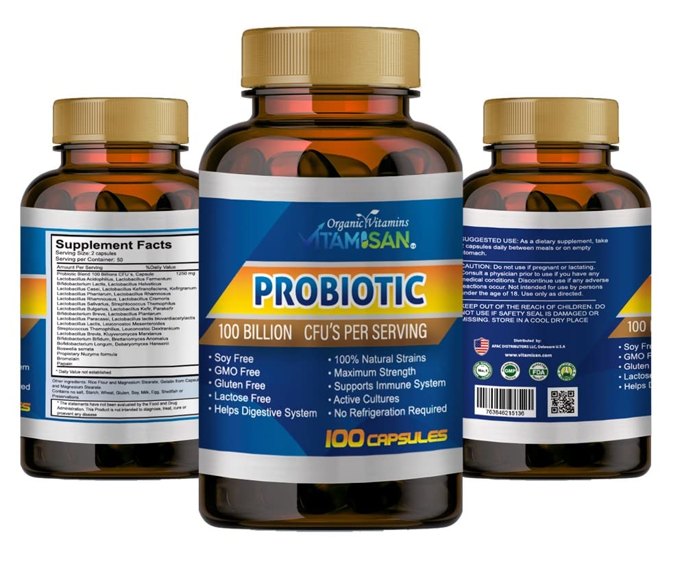 VITAMISAN Probiotics for Women, Men & Adults โ Organic Prebiotic, 100 Capsules