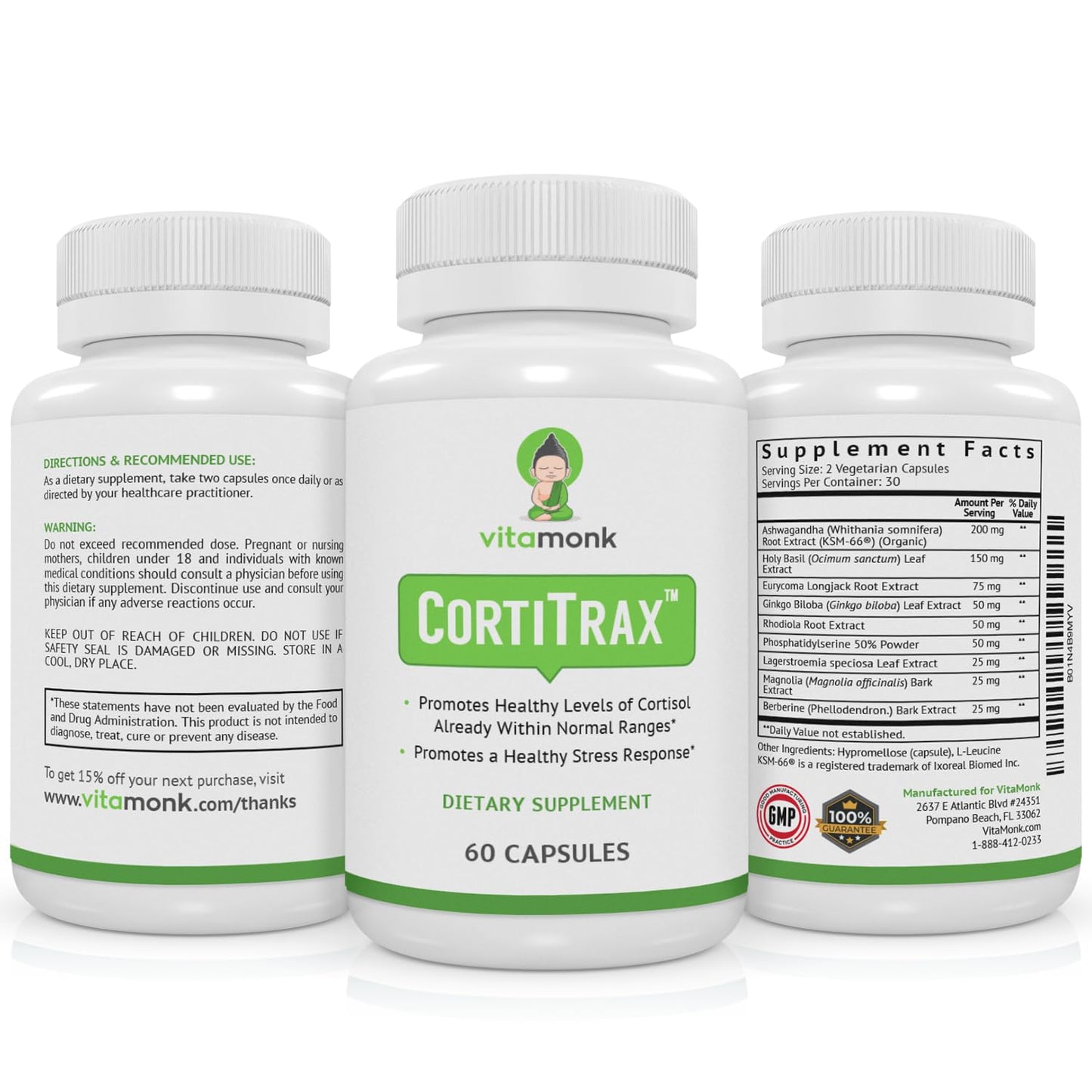 VitaMonk CortiTrax Natural Cortisol Blocker โ Doctor Formulated Cortisol Support (60 Capsules)
