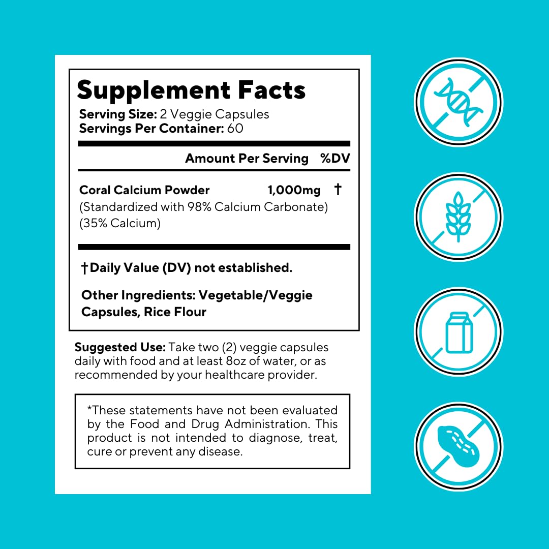 Vitapia Coral Calcium 1000mg Capsules โ Bone Health, Non-GMO, Gluten-Free (120 Veggie Capsules)